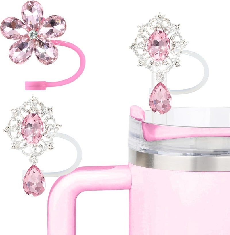 SEMATA 2PCS Cute Diamod Straw Cover Cap for Stanley Cup Accessories,Bling Crystals Straw Toppers for Stanley Tumbler 40&30 oz,Rhinestone Reusable Straws Tips Protectors Compatible with 10mm Straws - Image 1